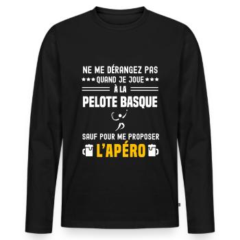pelote basque ne dérangez pas sauf apéro - T-shirt manches longues Premium bio Homme - noir - Devant - Nico (187cm)