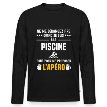 piscine ne dérangez pas sauf apéro - T-shirt manches longues Premium bio Homme - noir - Devant - Nico (187cm)