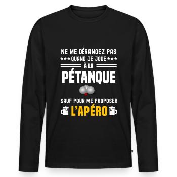 pétanque ne dérangez pas sauf apéro - T-shirt manches longues Premium bio Homme - noir - Devant - Nico (187cm)