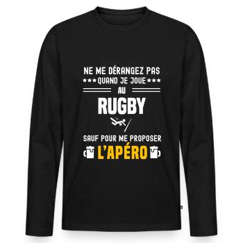 rugby ne dérangez pas sauf apéro - T-shirt manches longues Premium bio Homme - noir - Devant - Nico (187cm)