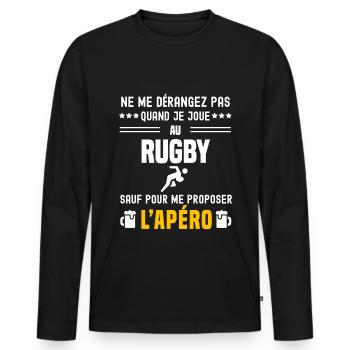 rugby joueur ne dérangez pas sauf apéro - T-shirt manches longues Premium bio Homme - noir - Devant - Nico (187cm)