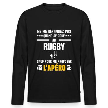 rugby sport ne dérangez pas sauf apéro - T-shirt manches longues Premium bio Homme - noir - Devant - Nico (187cm)
