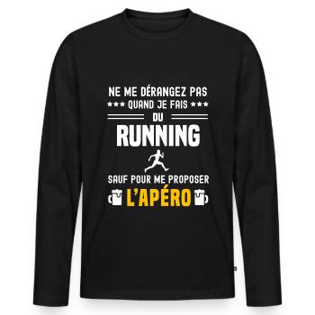 running courir ne dérangez pas sauf apéro - T-shirt manches longues Premium bio Homme - noir - Devant - Nico (187cm)