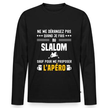 slalom ne dérangez pas sauf apéro - T-shirt manches longues Premium bio Homme - noir - Devant - Nico (187cm)