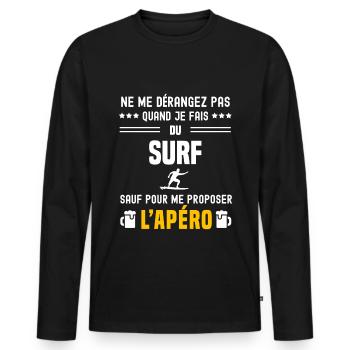 surf board ne dérangez pas sauf apéro - T-shirt manches longues Premium bio Homme - noir - Devant - Nico (187cm)