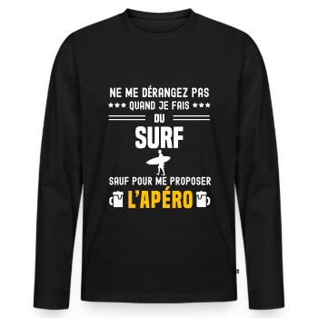 surf ne dérangez pas sauf apéro - T-shirt manches longues Premium bio Homme - noir - Devant - Nico (187cm)