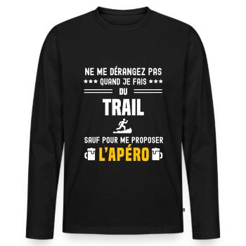 trail ne dérangez pas sauf apéro - T-shirt manches longues Premium bio Homme - noir - Devant - Nico (187cm)