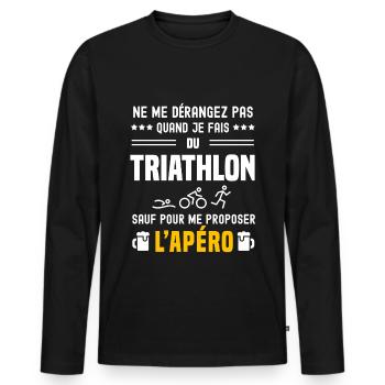 triathlon ne dérangez pas sauf apéro - T-shirt manches longues Premium bio Homme - noir - Devant - Nico (187cm)