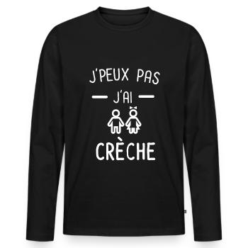 Je peux pas j'ai crèche enfants - T-shirt manches longues Premium bio Homme - noir - Devant - Nico (187cm)