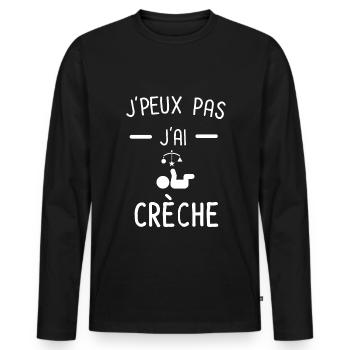 Je peux pas j'ai crèche bébé - T-shirt manches longues Premium bio Homme - noir - Devant - Nico (187cm)