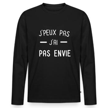 Je peux pas j'ai pas envie - T-shirt manches longues Premium bio Homme - noir - Devant - Nico (187cm)