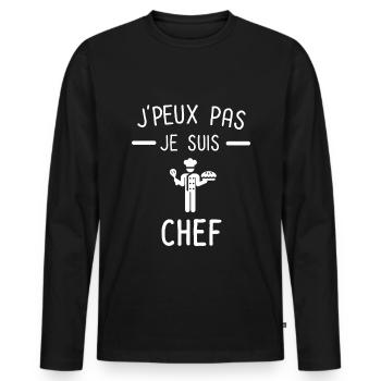 Je peux pas je suis chef cuisine pâtisserie - T-shirt manches longues Premium bio Homme - noir - Devant - Nico (187cm)