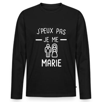 Je peux pas je me marie mariés - T-shirt manches longues Premium bio Homme - noir - Devant - Nico (187cm)