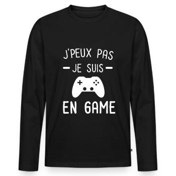 Je peux pas je suis en game - T-shirt manches longues Premium bio Homme - noir - Devant - Nico (187cm)