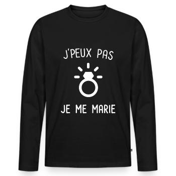 Je peux pas je me marie bague - T-shirt manches longues Premium bio Homme - noir - Devant - Nico (187cm)
