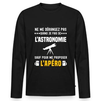 astronomie telescope ne dérangez pas sauf apéro - T-shirt manches longues Premium bio Homme - noir - Devant - Nico (187cm)
