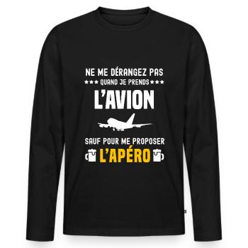 avion ne dérangez pas sauf apéro - T-shirt manches longues Premium bio Homme - noir - Devant - Nico (187cm)