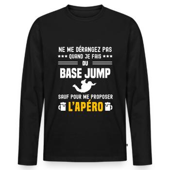 base jump ne dérangez pas sauf apéro - T-shirt manches longues Premium bio Homme - noir - Devant - Nico (187cm)