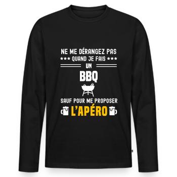 bbq ne dérangez pas sauf apéro - T-shirt manches longues Premium bio Homme - noir - Devant - Nico (187cm)