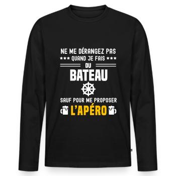 bateau gouvernail ne dérangez pas sauf apéro - T-shirt manches longues Premium bio Homme - noir - Devant - Nico (187cm)