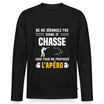 chasse ne dérangez pas sauf apéro - T-shirt manches longues Premium bio Homme - noir - Devant - Nico (187cm)