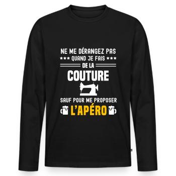 couture ne dérangez pas sauf apéro - T-shirt manches longues Premium bio Homme - noir - Devant - Nico (187cm)