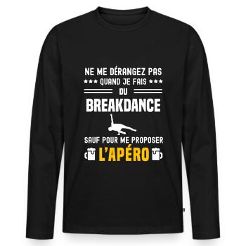 danse breakdance ne dérangez pas sauf apéro - T-shirt manches longues Premium bio Homme - noir - Devant - Nico (187cm)