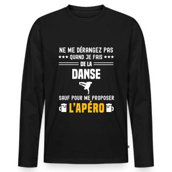 danse danceur ne dérangez pas sauf apéro - T-shirt manches longues Premium bio Homme - noir - Devant - Nico (187cm)