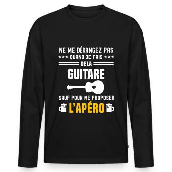 guitare ne dérangez pas sauf apéro - T-shirt manches longues Premium bio Homme - noir - Devant - Nico (187cm)