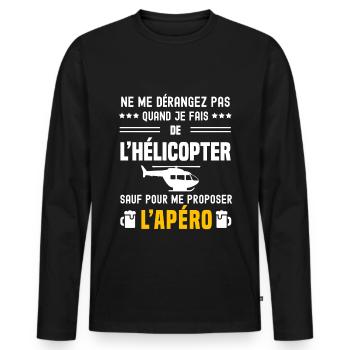 hélicopter ne dérangez pas sauf apéro - T-shirt manches longues Premium bio Homme - noir - Devant - Nico (187cm)