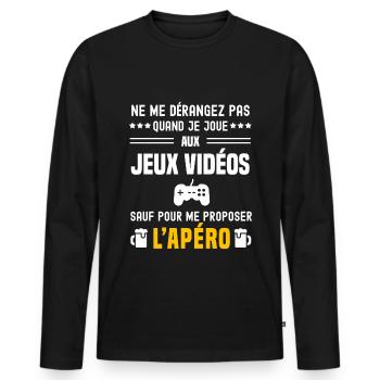 jeux vidéos ne dérangez pas sauf apéro - T-shirt manches longues Premium bio Homme - noir - Devant - Nico (187cm)