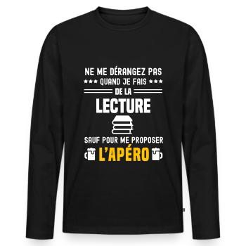 lecture ne dérangez pas sauf apéro - T-shirt manches longues Premium bio Homme - noir - Devant - Nico (187cm)
