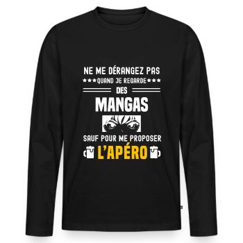 mangas ne dérangez pas sauf apéro - T-shirt manches longues Premium bio Homme - noir - Devant - Nico (187cm)