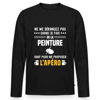 peinture ne dérangez pas sauf apéro - T-shirt manches longues Premium bio Homme - noir - Devant - Nico (187cm)
