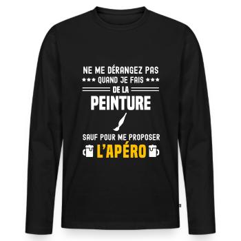 peinture pinceau ne dérangez pas sauf apéro - T-shirt manches longues Premium bio Homme - noir - Devant - Nico (187cm)