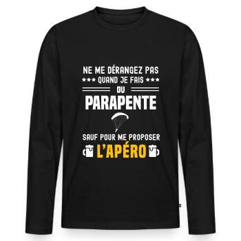 parapente ne dérangez pas sauf apéro - T-shirt manches longues Premium bio Homme - noir - Devant - Nico (187cm)