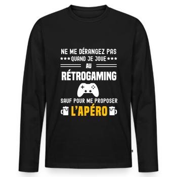 rétrogaming ne dérangez pas sauf apéro - T-shirt manches longues Premium bio Homme - noir - Devant - Nico (187cm)