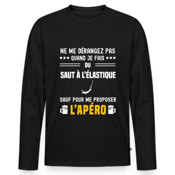 saut à l'élastique ne dérangez pas sauf apéro - T-shirt manches longues Premium bio Homme - noir - Devant - Nico (187cm)