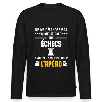 échecs tour ne dérangez pas sauf apéro - T-shirt manches longues Premium bio Homme - noir - Devant - Nico (187cm)