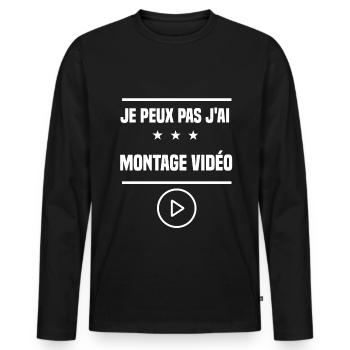 je peux pas j'ai montage vidéo humour vidéo - T-shirt manches longues Premium bio Homme - noir - Devant - Nico (187cm)