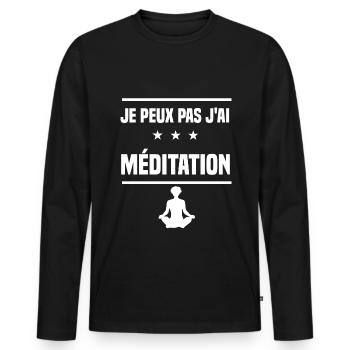 je peux pas j'ai méditation humour relaxation - T-shirt manches longues Premium bio Homme - noir - Devant - Nico (187cm)