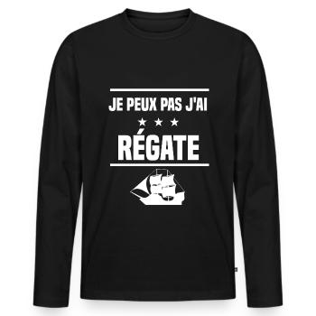 je peux pas j'ai régate humour bateau - T-shirt manches longues Premium bio Homme - noir - Devant - Nico (187cm)