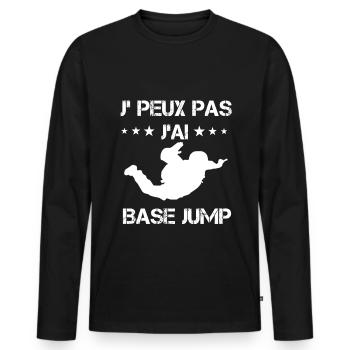 je peux pas j'ai base jump cadeau saut - T-shirt manches longues Premium bio Homme - noir - Devant - Nico (187cm)