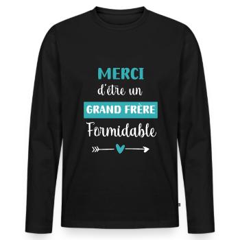 merci grand frère formidable - T-shirt manches longues Premium bio Homme - noir - Devant - Nico (187cm)