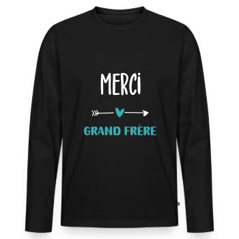 merci grand frère humour - T-shirt manches longues Premium bio Homme - noir - Devant - Nico (187cm)