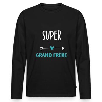 super grand frère humour - T-shirt manches longues Premium bio Homme - noir - Devant - Nico (187cm)