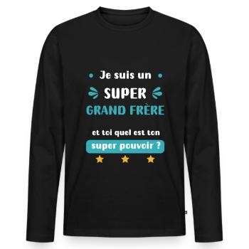 Super Big Brother Super Power - Männer Premium Bio Langarmshirt - Schwarz - Vorne - Nico (187cm)