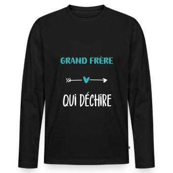 Großer Bruder, der Humor zerreißt - Männer Premium Bio Langarmshirt - Schwarz - Vorne - Nico (187cm)
