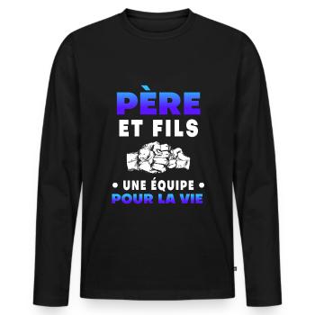 Father, Son, Shot, Team Duet, Man, Dad - Men's Premium Organic Long Sleeve Shirt - black - Front - Nico (187cm)