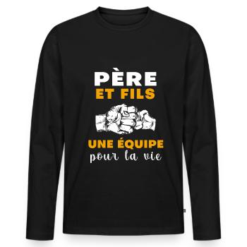 Vater, Sohn, Team fürs Leben, Papa erschossen, Punkt - Männer Premium Bio Langarmshirt - Schwarz - Vorne - Nico (187cm)